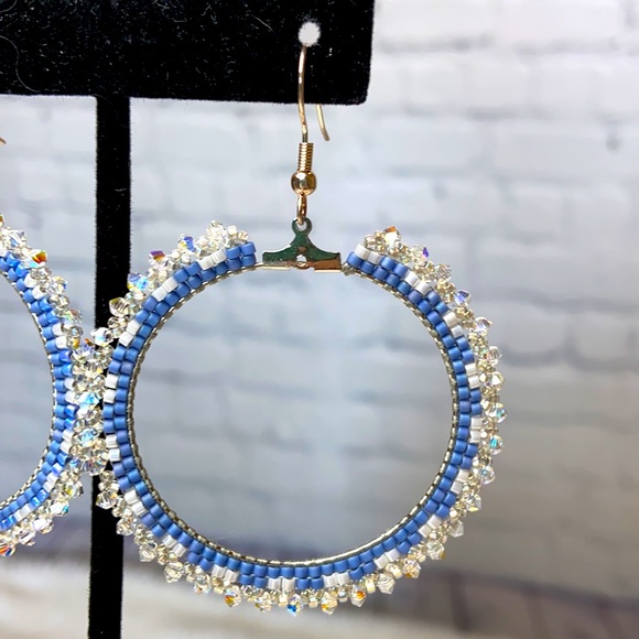 HANDMADE Hoop Beaded Crystal Boho Earrings - Picture 2 of 4